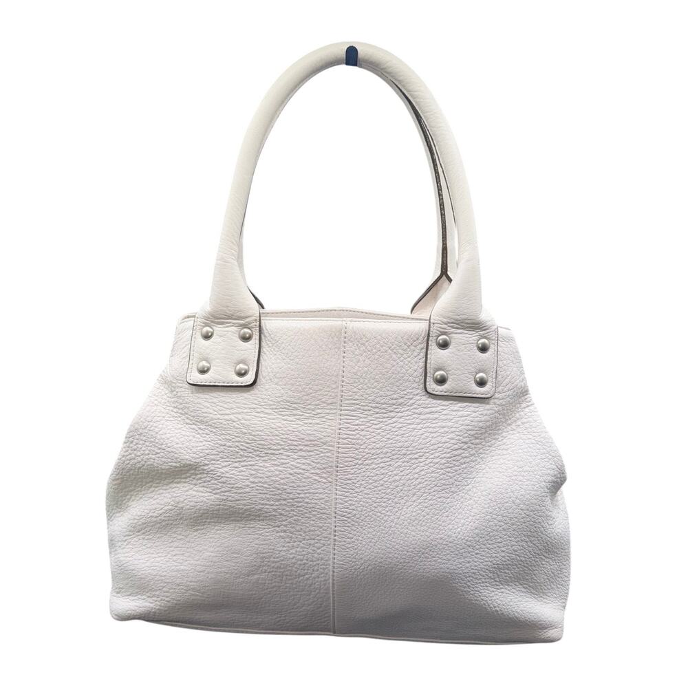GAP White Pebbled Leather Shoulder Bag Tote Y2K Silver Studs Blue Lining
